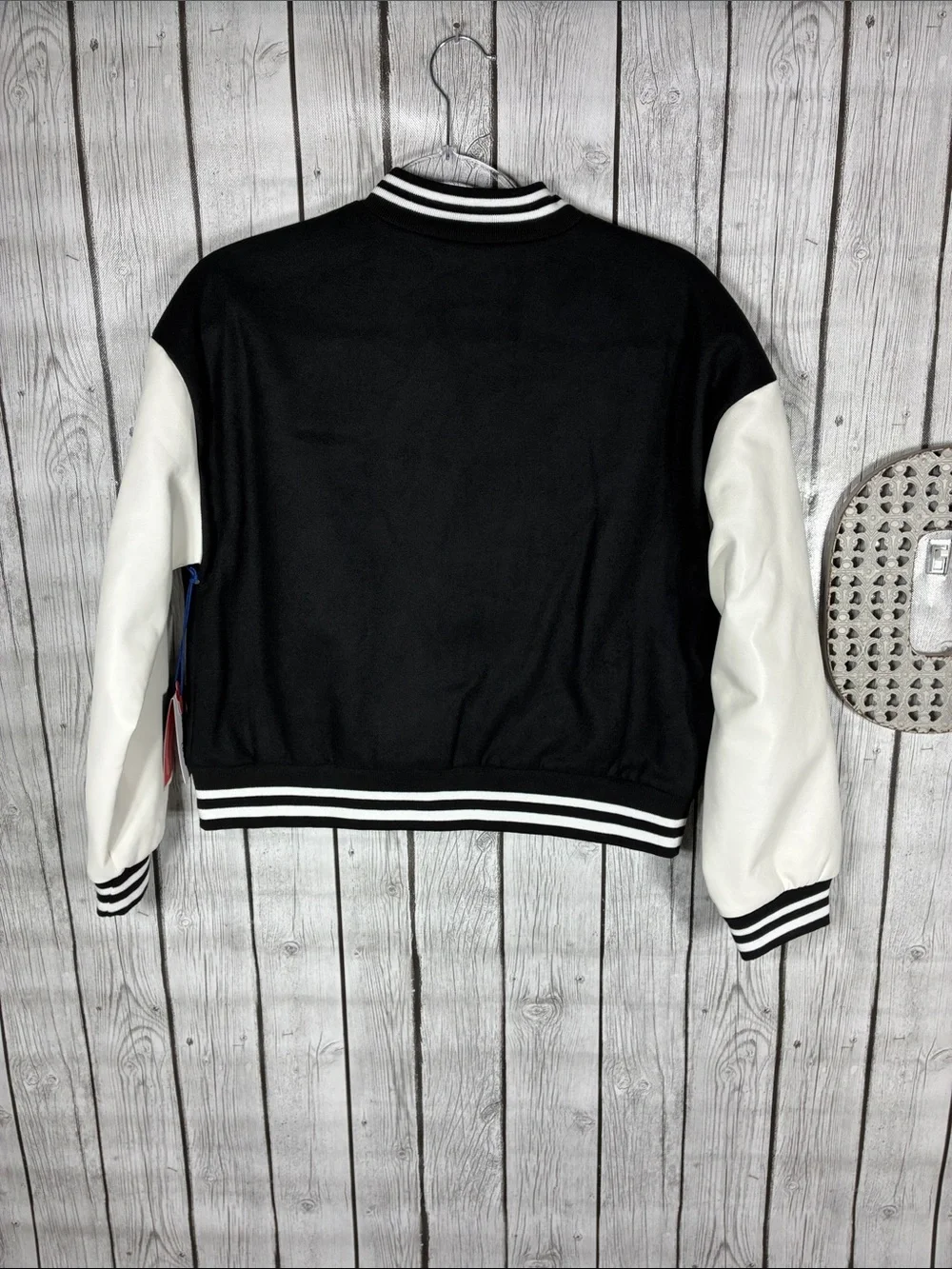 Limited Too Black & White Varsity Jacket with Pink Accents Size 12/14
